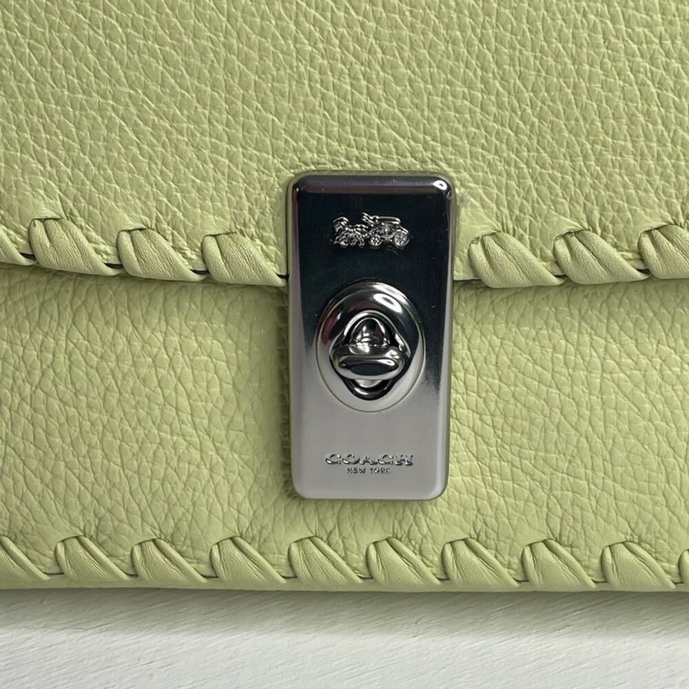 Coach Lane Leather Whipstitch Shoulder Bag Pale Lime Silver Trim - Picture 5 of 10
